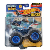 Hot Wheels 1:64 Scale Team Shark Great Bite Monster Trucks 2025 Diecast Truck with Crushable Car for Ages 3+ (JCD73)